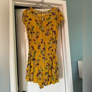 Mustard multi print floral romper with pockets! M